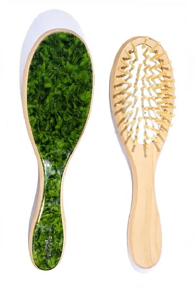 Roberta Lorenz Moss Green Pearlescent Bamboo Toothed Acetate Comb