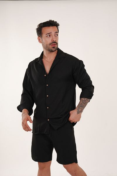 SCSARVİN Black Linen Shorts Set - Bottom and Top Set TK