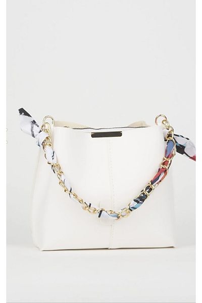 Cicomagaza Soft Leather Scarf Chain Accessory 3 Compartment Handbag and Shoulder Bag