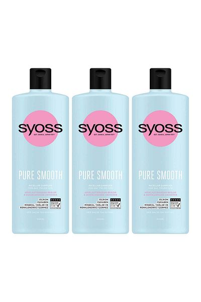 Syoss Pure Smooth Micellar - Non-Weighting Care Shampoo 500ml x 3 Pieces