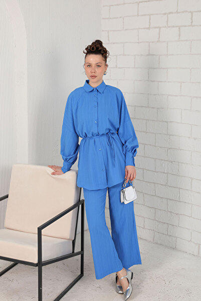 Melike Tatar 3-3117 Model Basic Blue Shirt Set
