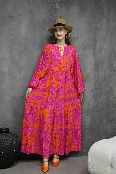 Neşeli Butik NBRS01 - Oversize Patterned Casual Viscose Women's Dress