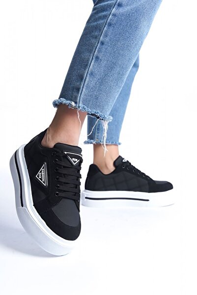 Rainon Store RDSPrag Black Orthopedic Lace-up Leather Women's Sports Shoes