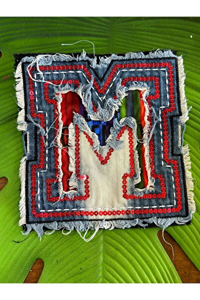 Gönülden Tasarım 19x17 cm Džins sa šljokicama, slovo M - Armadık šivaći dodat...