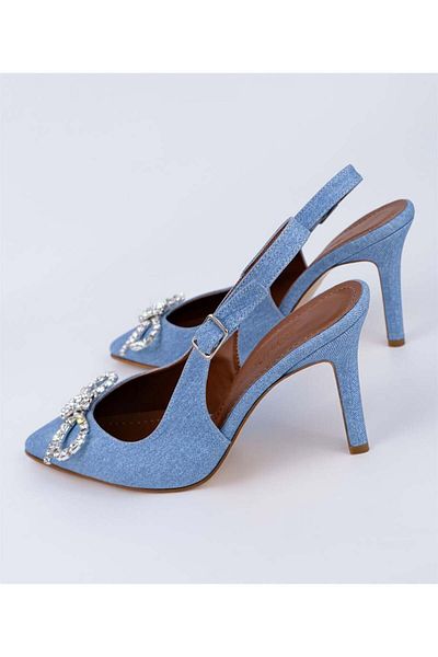 Sibel Durmaz Rasmus Ice Blue Denim Stone Detailed Stiletto Sandals