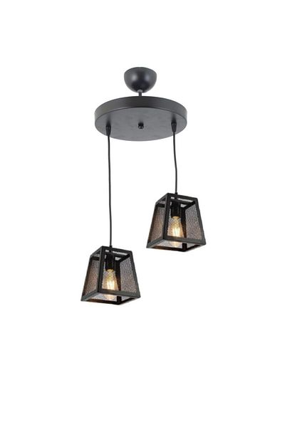 Lambadar Double Round Black Grilled Pyramid Model Pendant Lamp Chandelier