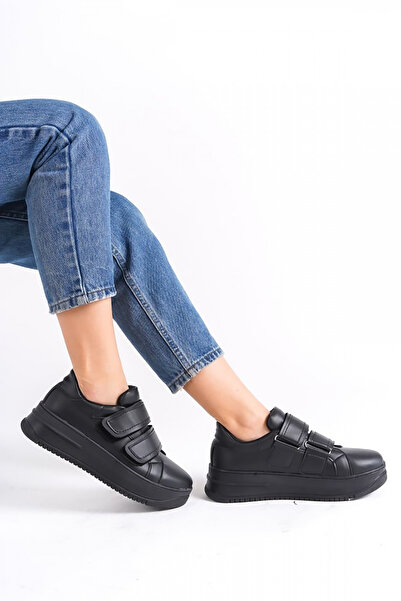 Rainon Store RDSValencia Black Orthopedic Sole Leather Women's Sports Shoes - Velcro