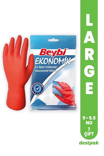 Destpak 1 Pair of Beybi Cleaning and Dish Gloves - Anti-Sweat Cotton Coated, 9-9.5 Large