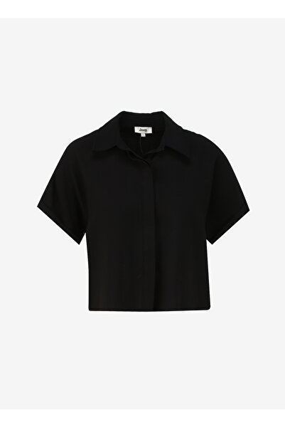 Jeep Relaxed Gömlek Yaka Düz Siyah Kadın Gömlek C4SL-GML4015