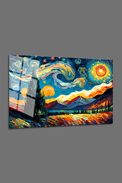 BV DEKOR Οριζόντια γυάλινη επιφάνεια σε στυλ Βαν Γκογκ με πολύχρωμο τοπίο-Δια...