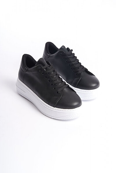 Rainon Store RDSBİANA Black Orthopedic Leather Women's Sports Shoes - Lace-up Sole