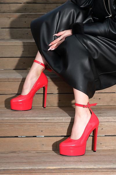 Sibel Durmaz Lizzy Red Patent Leather High Platform Sandals