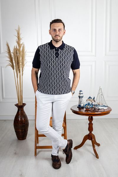 Sarar Μπλουζάκι με λαιμόκοψη Navy Blue Polo 100% βαμβακερό λεπτό πλεκτό μπλουζάκι