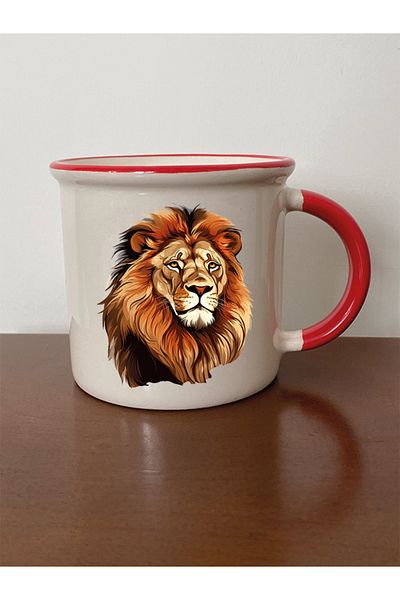 lili hediyelik Red Ceramic Tea and Coffee Cup - Gift for Lover, Lion Charisma Spout Mug
