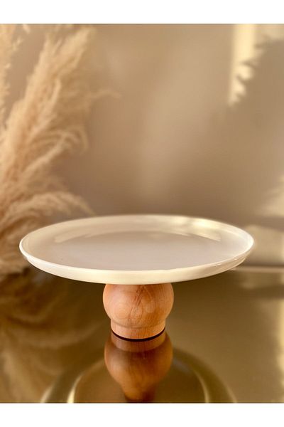 Sillage Home Wooden Standing Serving Rack 27 cm, Wooden Serving Plate, Cake Cake Serving