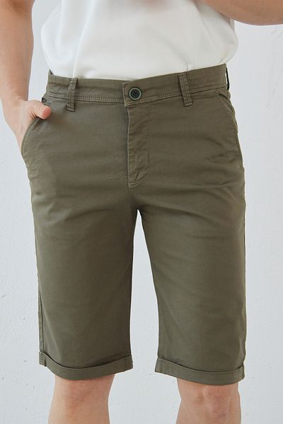 RAVANELLI Ανδρικό σορτς Chino από βαμβακερό σκούρο Khaki Slim Fit Gabardine
