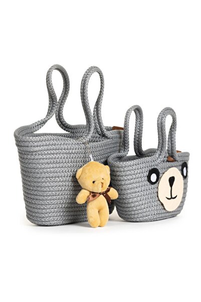 NOTHING 2'li Mini Örgülü Ayıcık Anahtarlı Anne Çocuk Çanta seti