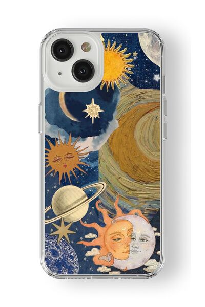 Multitronic حافظة شفافة مطبوعة بتصميم الحب والشمس والقمر متوافقة مع هاتف آيفو...