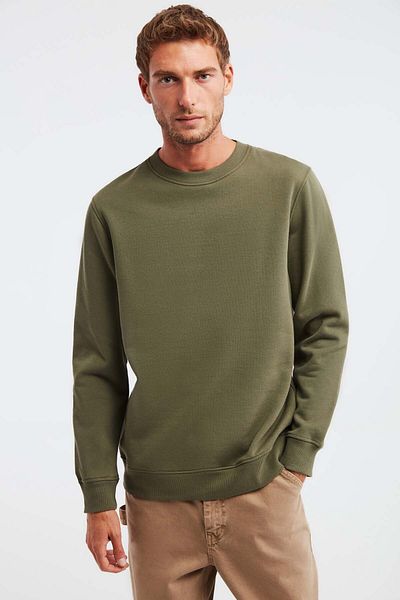 GRIMELANGE Travis Men's Organic Fabric Soft Regular Fit Round Neck Khaki Sweatshirt