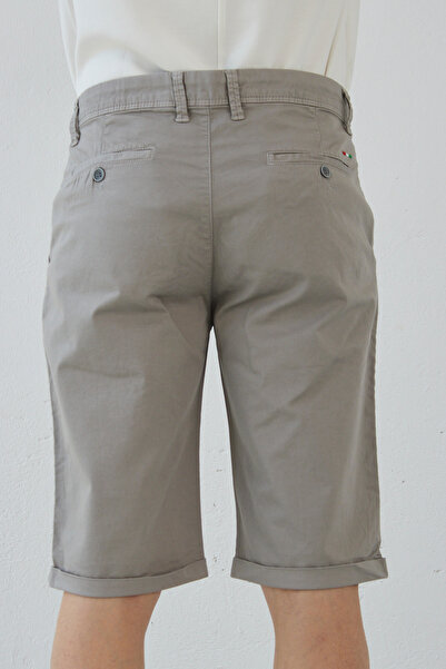 RAVANELLI Erkek Gri Slim Fit Dar Kesim Gabardin Pamuklu Casual Chino Şort