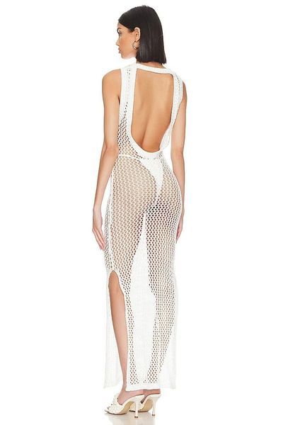 nosia fashion Pareo lung tricotat cu structură rece, cu fante laterale și spate decoltat