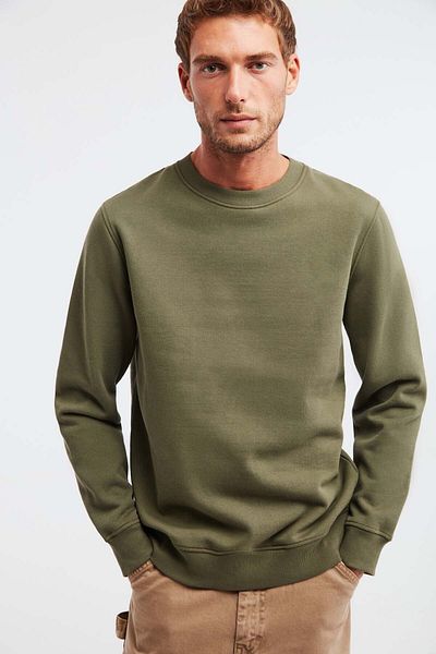 GRIMELANGE Travis Men's Organic Fabric Soft Regular Fit Round Neck Khaki Sweatshirt