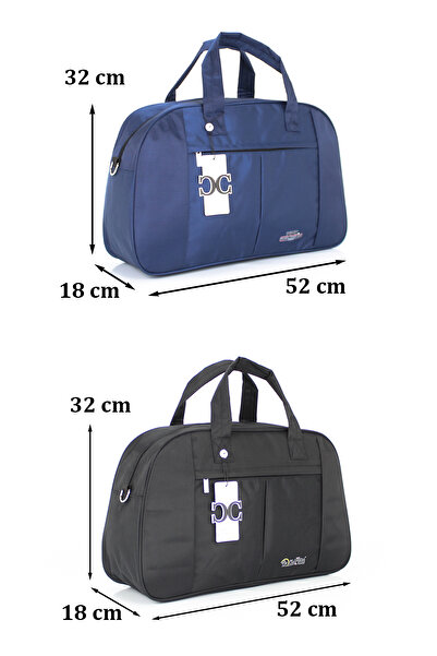 Case Club 2 Adet Kabin Boy El Valizi Orta Boy El ve Omuz Çantası Astarlı İç Bölüm Omuz Askılı Siyah Lacivert