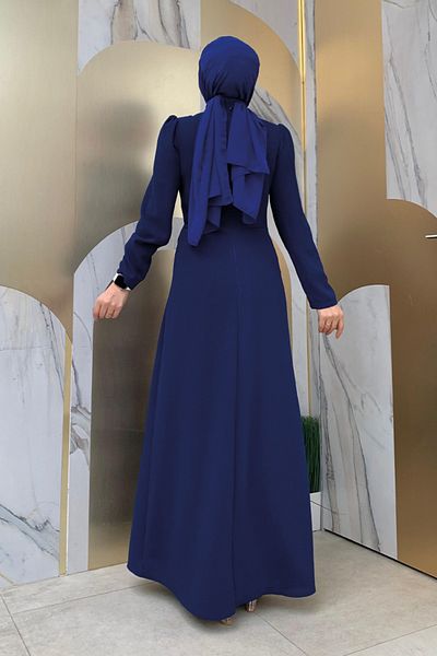 Bym Fashion Φόρεμα με βολάν σε μπλε ναυτικό πέτρινο κέντημα