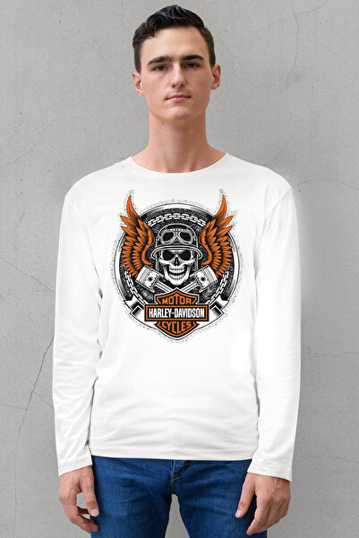 ROCKANDROLL Tricou pentru bărbați din bumbac pieptănat cu mânecă lungă, alb, ...