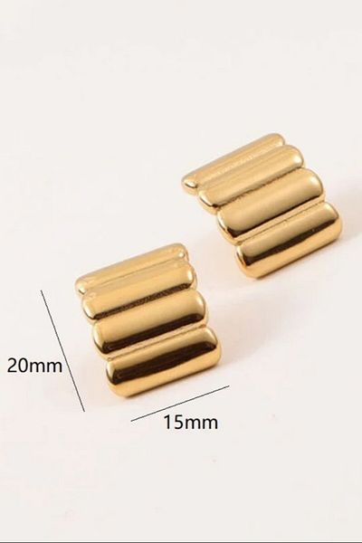 KYOLA DESİGN Vintage Stripe Detailed Gold Earrings