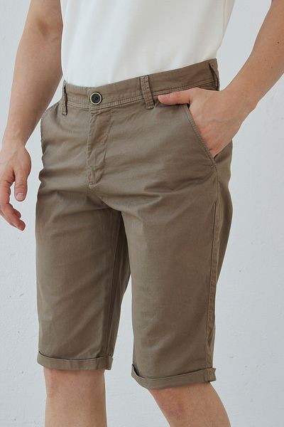 RAVANELLI Ανδρικό σορτς Chino από βαμβακερό καφέ Slim Fit Gabardine