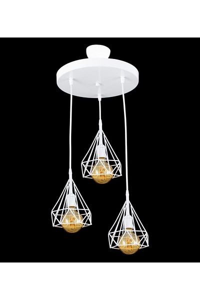Lambadar Triple White Prism Model Pendant Chandelier