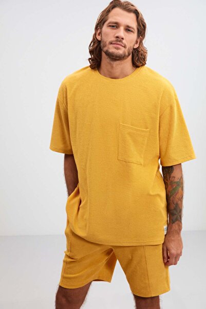 GRIMELANGE Delta Men's Relaxed Fit Saffron Yellow Shorts