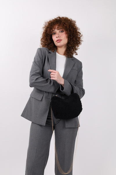 NOTHING Women's Fur Plush Handle Chain Strap Mini Hand Shoulder Baguette Bag