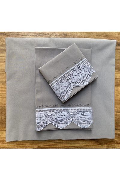 Çeyiz Bahçesi Pique Lace Gray Sheet Set