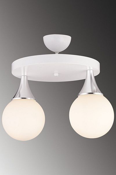 Lambadar Capella Model White Chrome Double Modern Sports Round Glop White Glass Chandelier