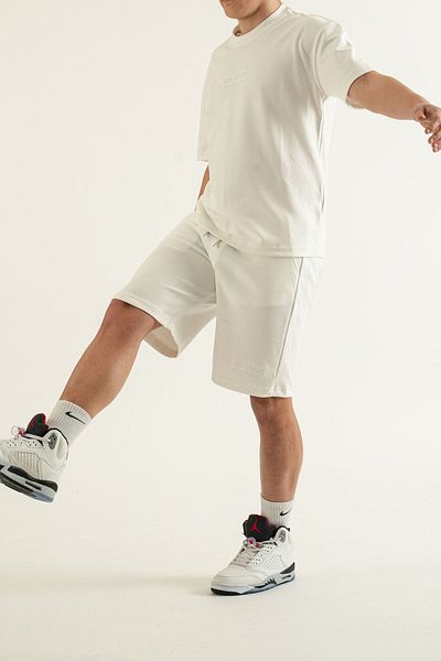 bombe Men's White 2-Piece Set Plain Printed Oversize Comfort Relaxed Fit T-Shirt Shorts Set