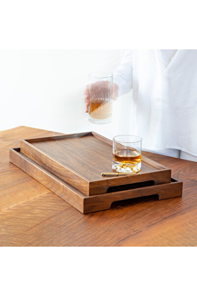 Ananas Edge Tepsi, Düzenleyici Tepsi Seti Meşe Dikdörtgen Kahverengi