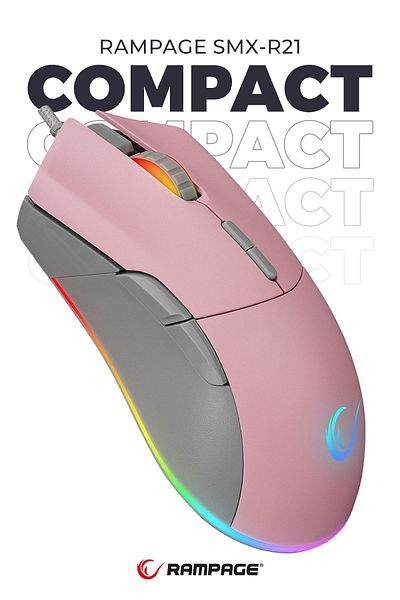 Rampage Smx-R21 Compact USB Pink Rgb Led Macrolu 12800Dpi / 1000Hz Drag Click Gaming Player Mouse