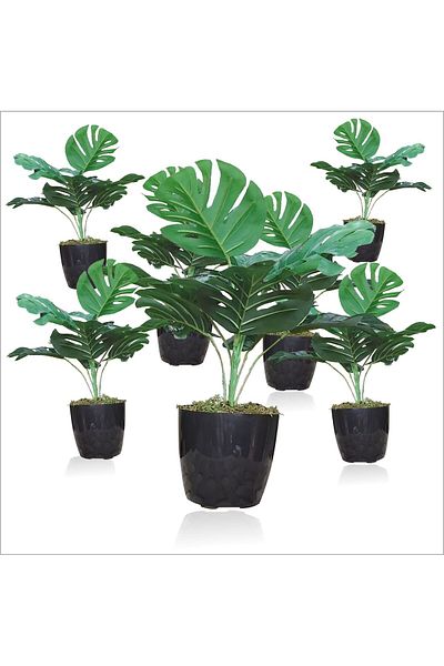 M3DECORİUM Τεχνητό μακρύ 40cm γρασίδι σε γλάστρα Monstera Deliciosa Camel Base Rubber Flower Plant Φύλλο δέντρου