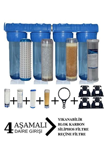 Aquatime Daire Bina Sayaç Girişi 4 Aşama Arıtma Seti 10" Ağır Kireç Önleyici ...