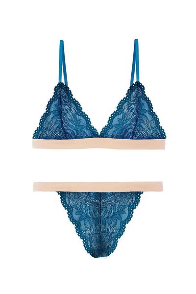 Simi Underwear Дамски комплект бельо с дантела и тюркоаз, триъгълник и бюстие Bonjour Paris