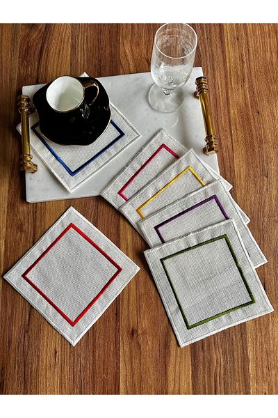 NURHAN HOME COLLECTION 6 Colorful Embroidered Square Cocktail Presentation Napkins
