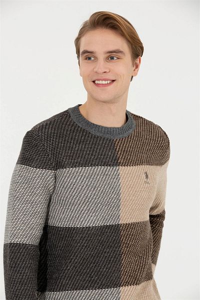 U.S. Polo Assn. Ανδρικά πλεκτά U.S. POLO O λαιμός - Comfort Fit Grey Melange Design G081SZ0TK.000.1454399 Olaha 086