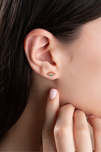 Nereze 925 Ayar Gümüş Rose Kaplama Minimal Göz Küpe