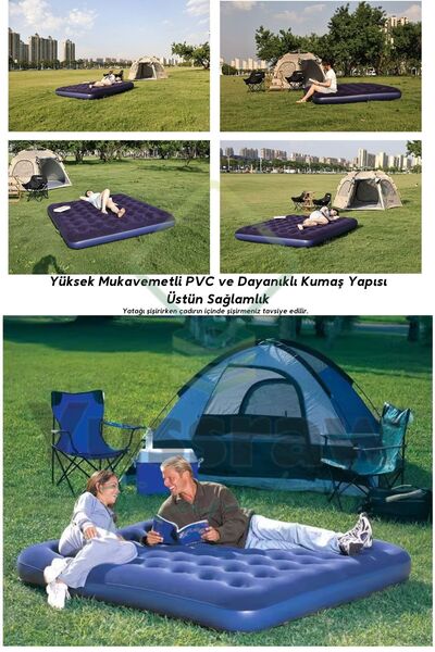 Yussraw şişme kamp yatağı Çift Kişilik Şişme Yatak Pompa Ve 2 Yastık Dahil