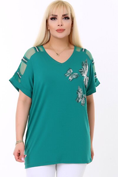 Kheos Στρογγυλή λαιμόκοψη ώμου ριγέ κοντό μανίκι πεταλούδα πέτρα με στάμπα Άνετη μπλούζα Lycra Ευέλικτη Plus Size