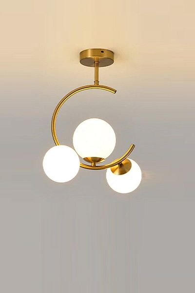 Lambadar Crescent C Model Modern Sport Glop White Glass Gold Triple Plafonier Chandelier