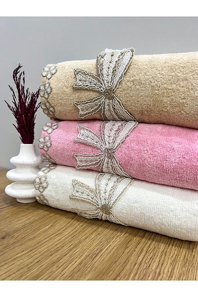 AYHANHOME 3-Piece Butterfly Guipure Daisy Embroidered Chameleon 50x90 Velvet Hand and Face Towel