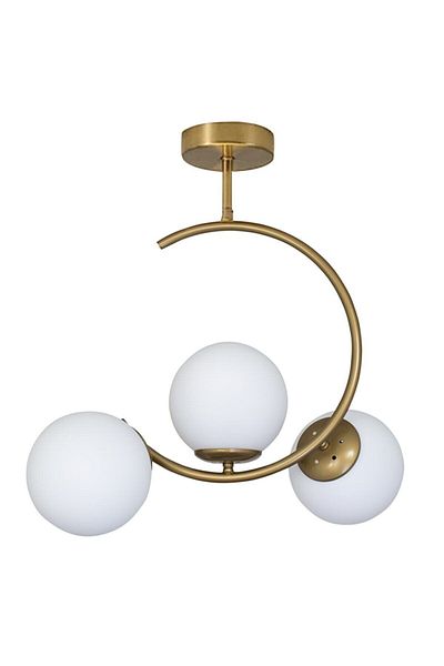 Lambadar Crescent C Model Modern Sport Glop White Glass Gold Triple Plafonier Chandelier